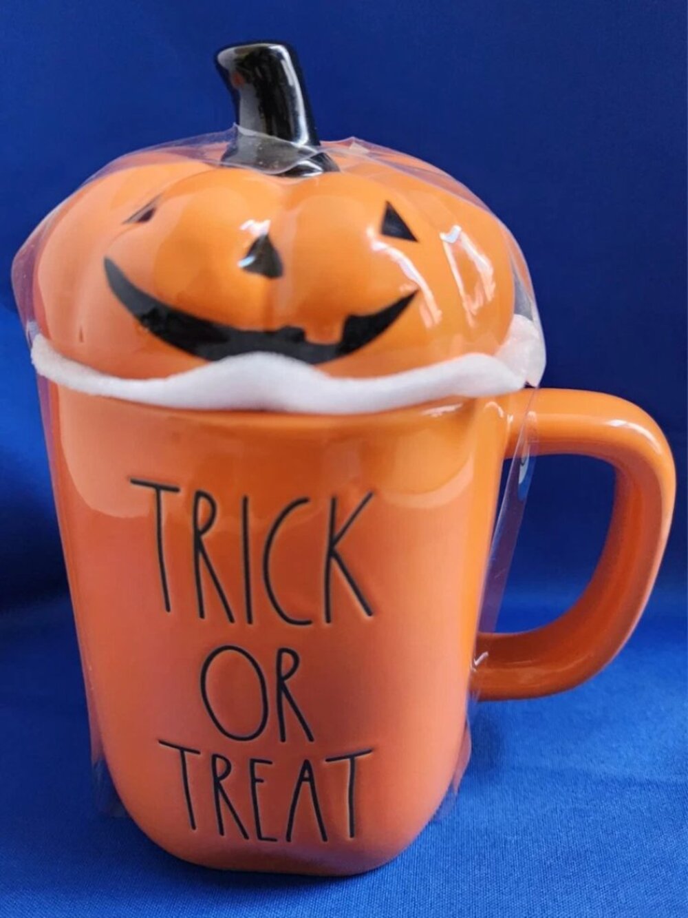 New RAE DUNN Halloween TRICK OR TREAT Pumpkin Orange Mug &Lid Artisan Collection - Picture 2 of 12